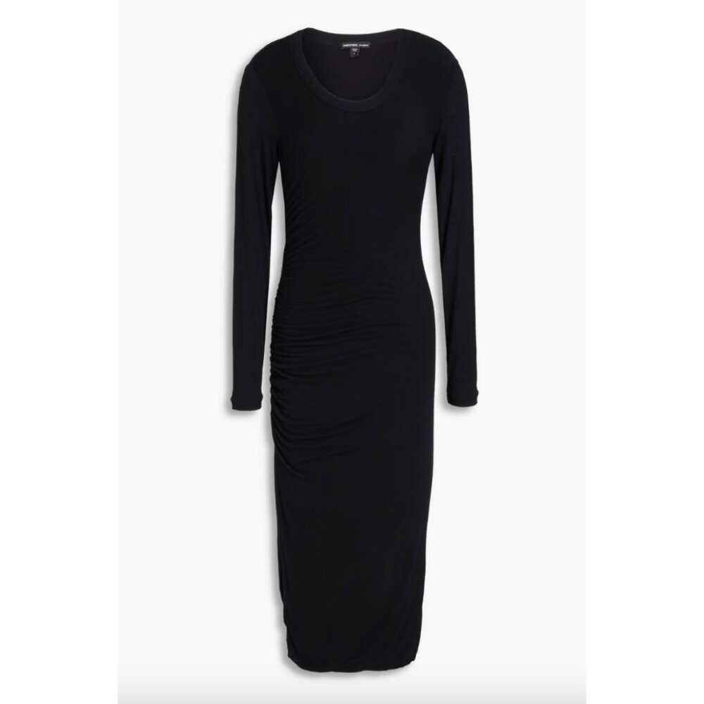 James Perse Black Ruched Jersey Midi Dress – Size 3 (M) $382